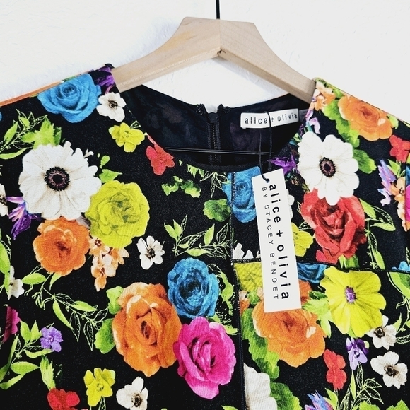 New! Alice + Olivia Delora Floral Midi Dress Flower Garden - Picture 12 of 16